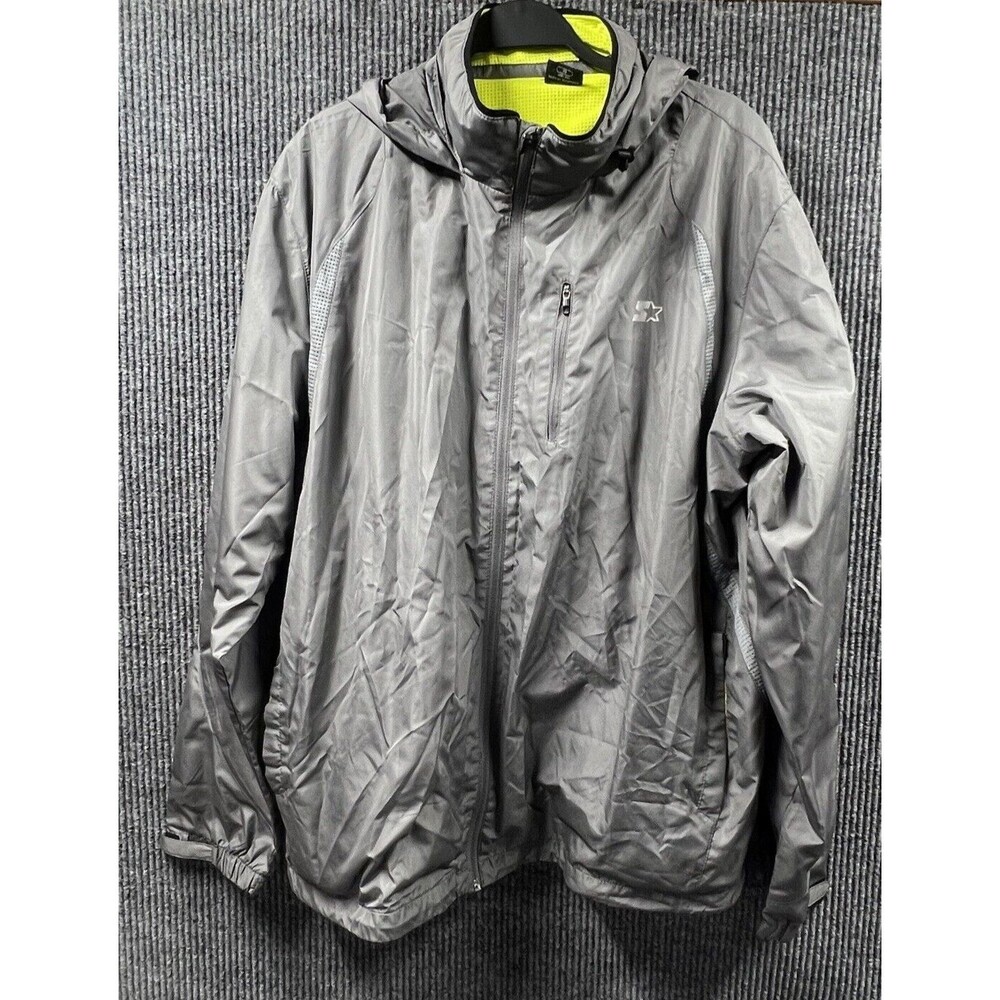 VTG Starter Jacket Mens Xl (46-48) Windbreaker Grey Front Full Zip Hood‎ Pockets